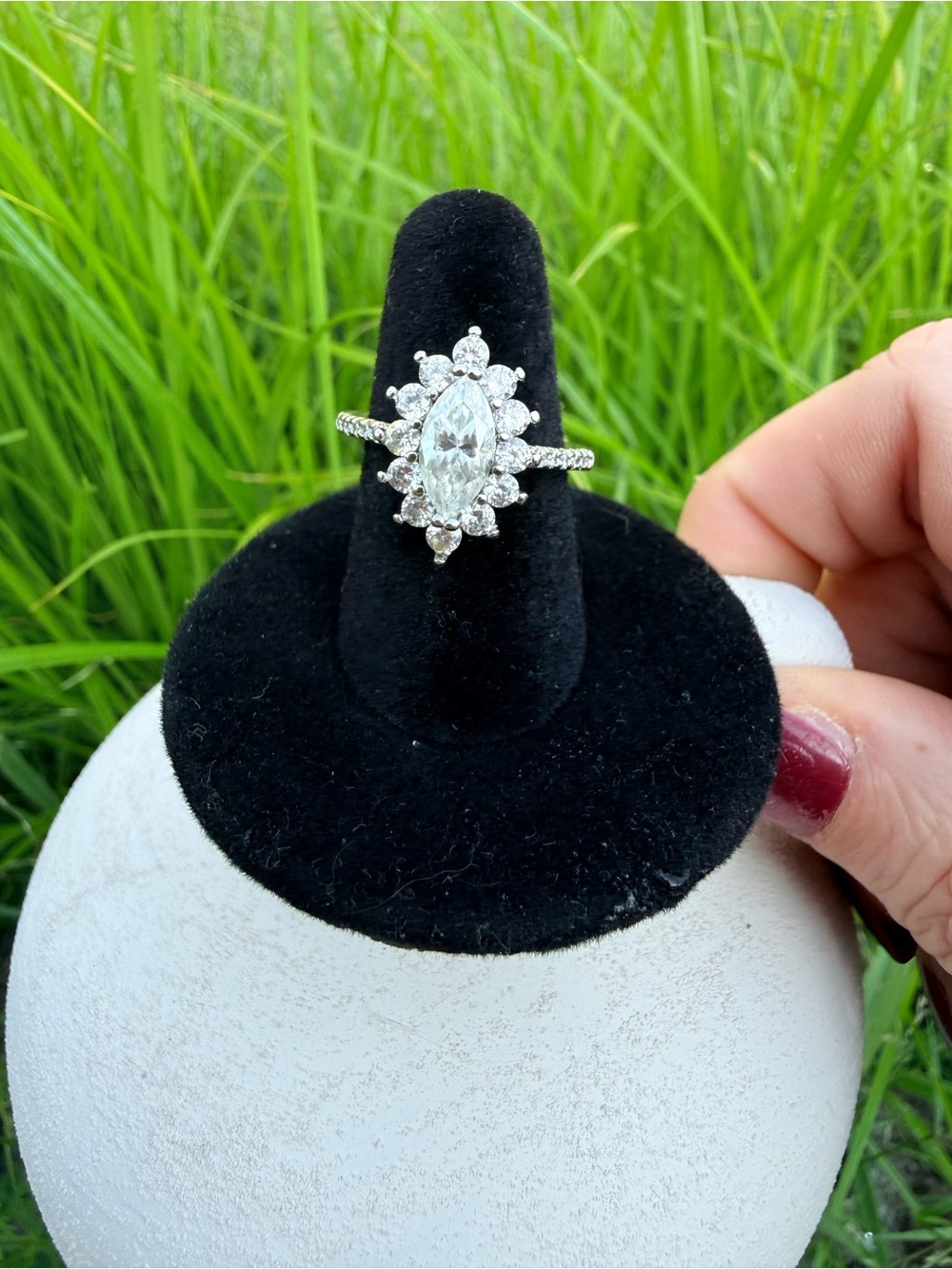 Marquise Halo Moissanite Ring in Silver